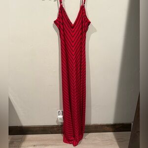 Red and Black Striped Women's Maxi Dress by Iris size Large